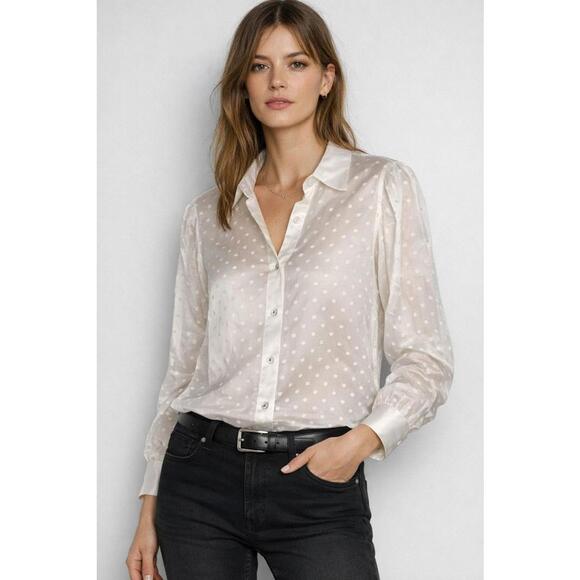 The Kooples Tops - NWT The Kooples White Swiss Dot Silk Blouse Button Down FR 1 / US Small